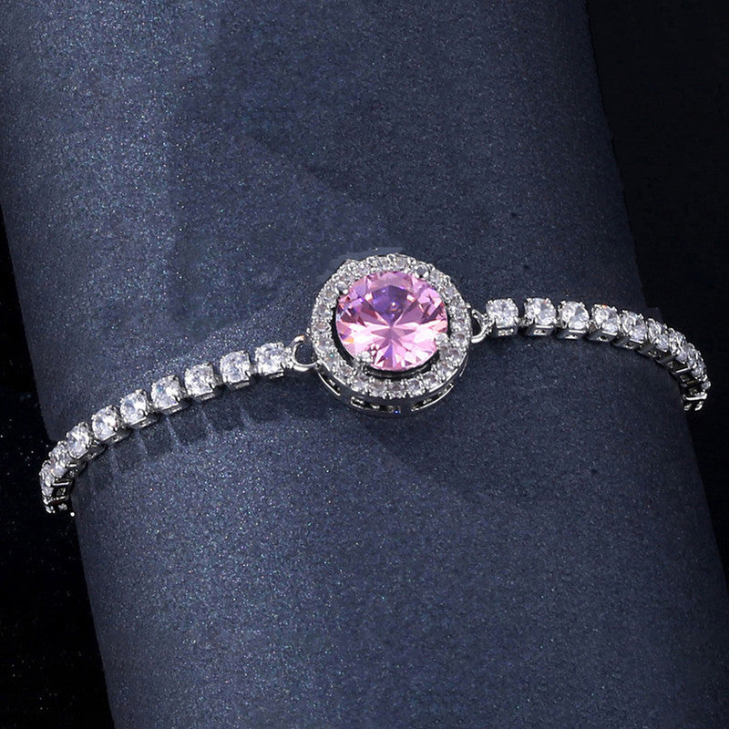 Silver Plated Round Crystal Studded Matrix Anti Tarnish Tennis Bracelet