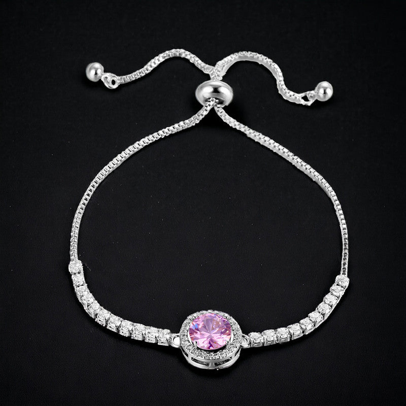 Silver Plated Round Crystal Studded Matrix Anti Tarnish Tennis Bracelet