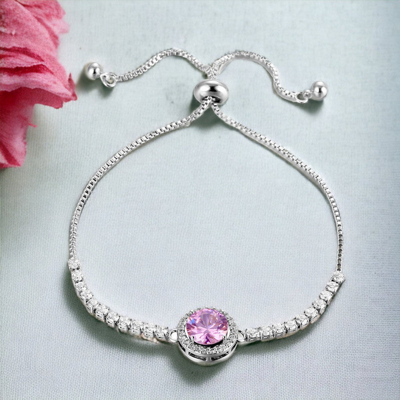 Silver Plated Round Crystal Studded Matrix Anti Tarnish Tennis Bracelet