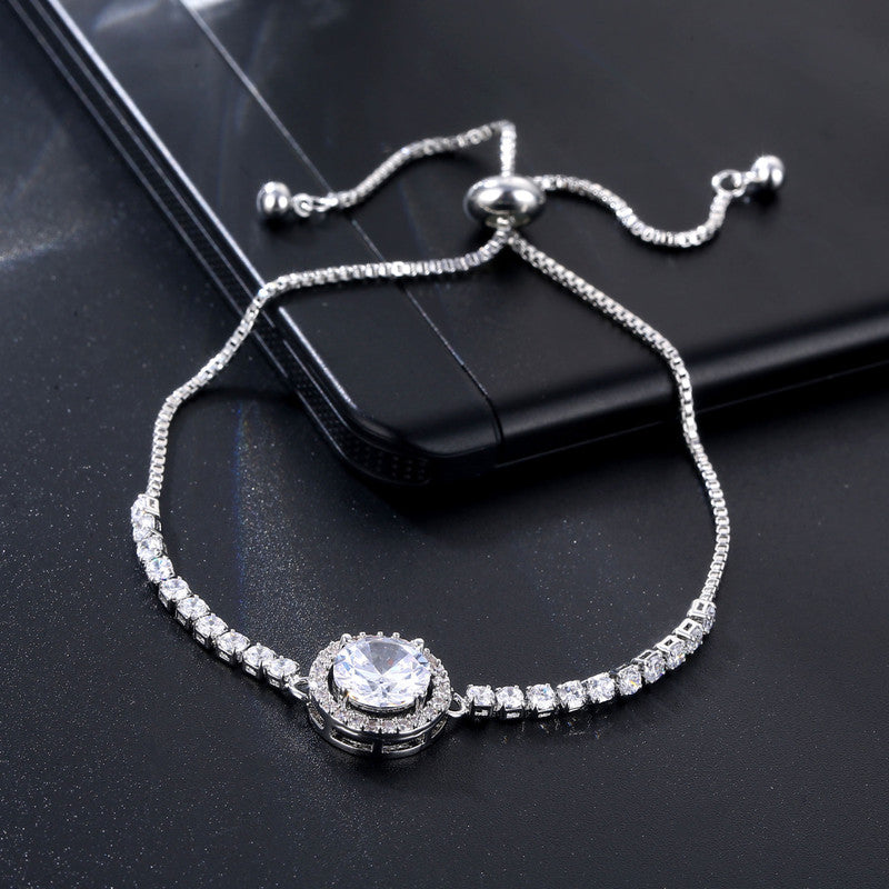 Silver Plated Round Crystal Studded Matrix Anti Tarnish Tennis Bracelet