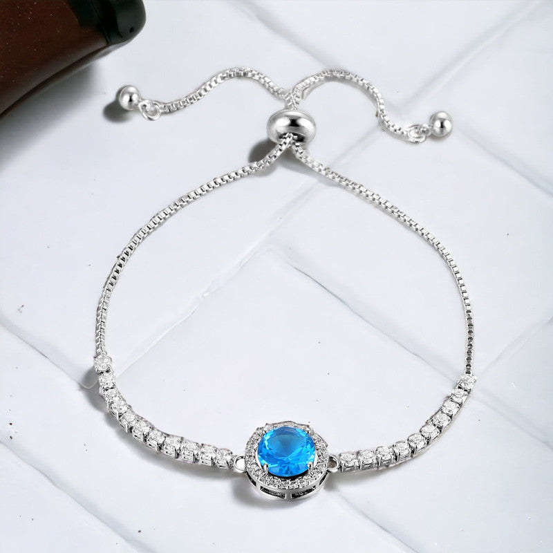 Silver Plated Round Crystal Studded Matrix Anti Tarnish Tennis Bracelet