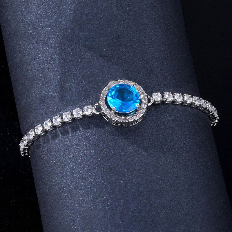 Silver Plated Round Crystal Studded Matrix Anti Tarnish Tennis Bracelet