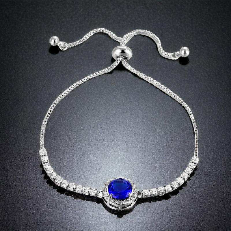 Silver Plated Round Crystal Studded Matrix Anti Tarnish Tennis Bracelet