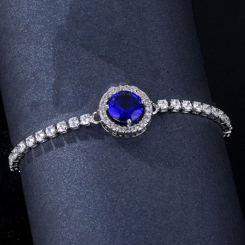 Silver Plated Round Crystal Studded Matrix Anti Tarnish Tennis Bracelet