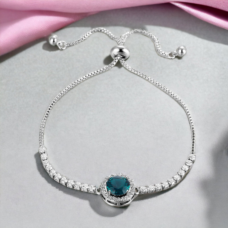 Silver Plated Round Crystal Studded Matrix Anti Tarnish Tennis Bracelet