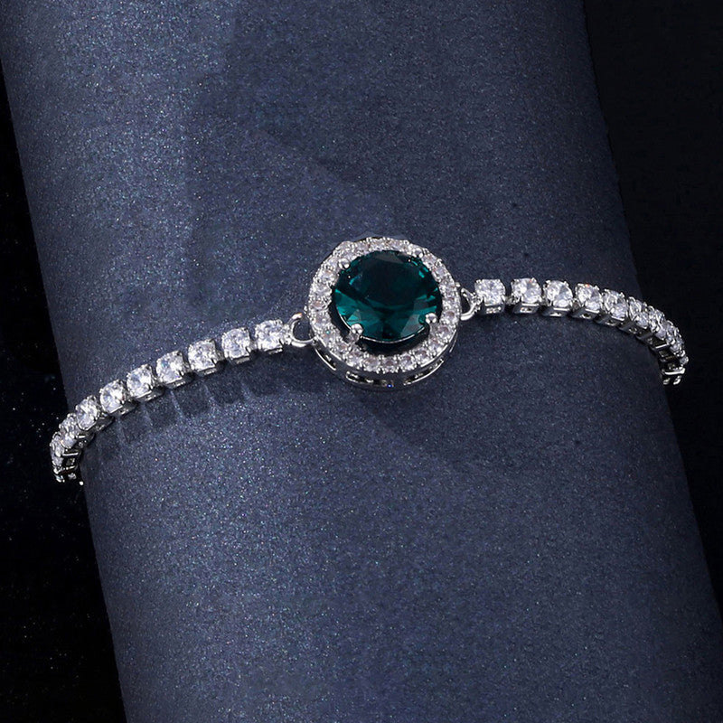 Silver Plated Round Crystal Studded Matrix Anti Tarnish Tennis Bracelet