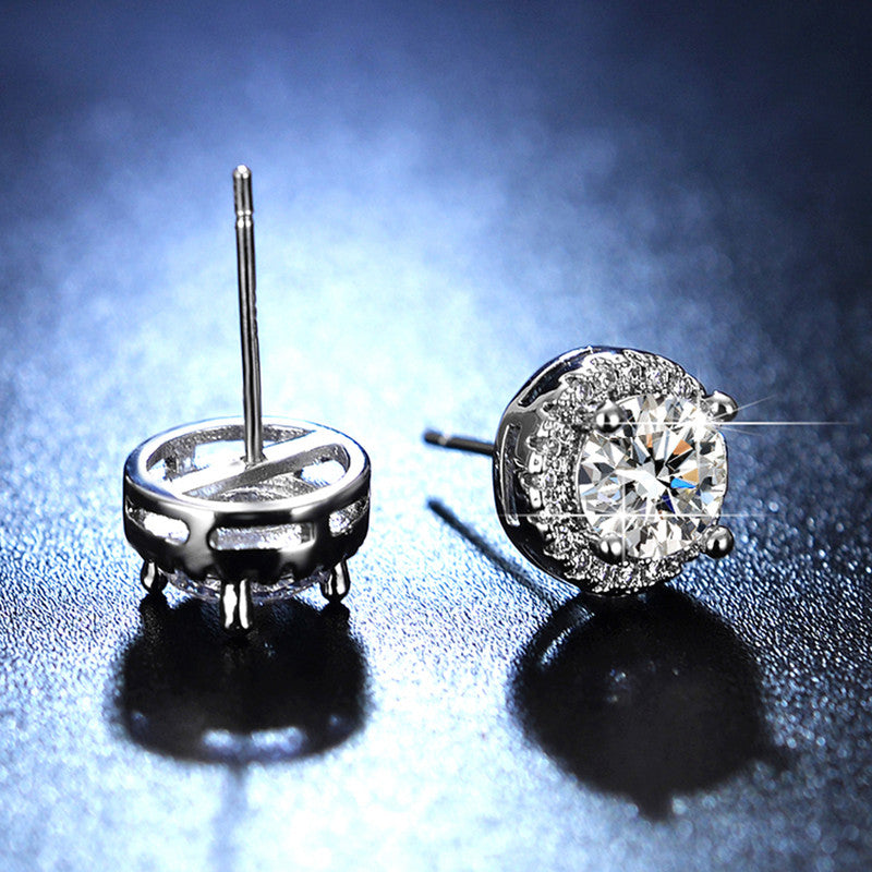 Silver Plated American Diamond Studded Beautiful Circular Solitaire Stud Earrings - MySmartBazaar