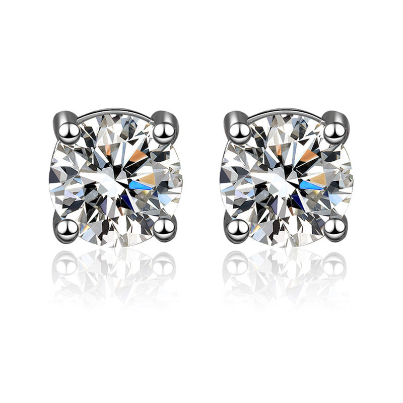 Silver Plated Crystal Studded Anti Tarnish Circular Solitaire Stud Earrings - MySmartBazaar