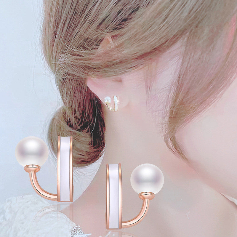 Rose Gold Plated Freshwater Pearl Studded Retro Stud Earrings