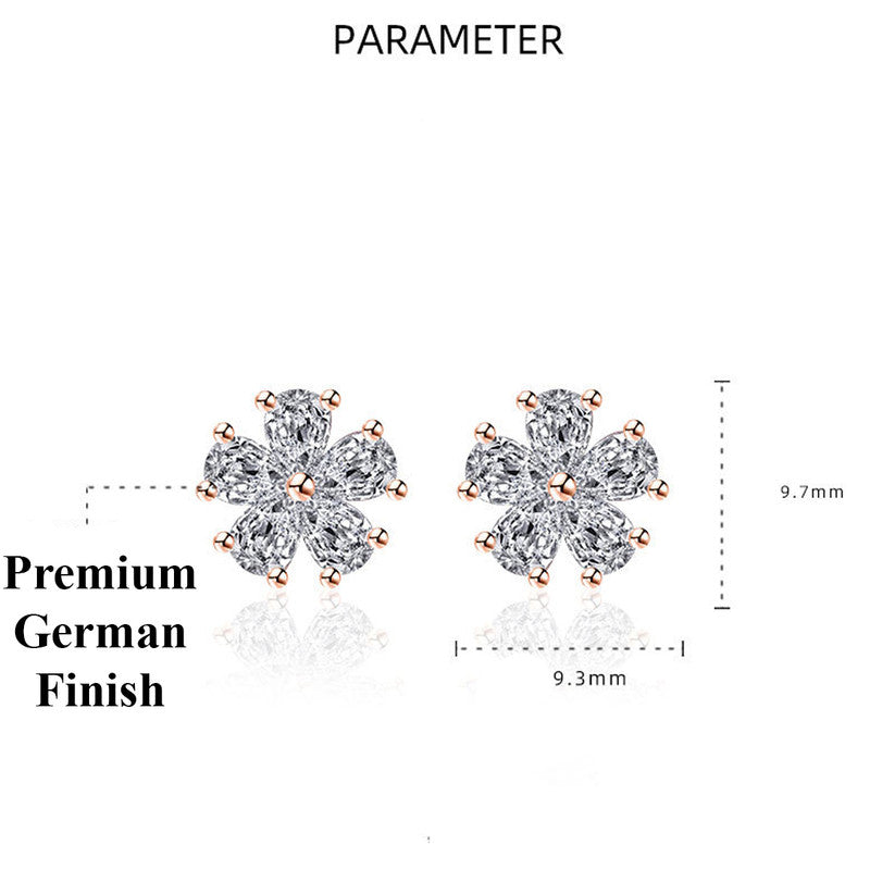 Rose Gold Plated American Diamond Studded Floral Korean Stud Earrings