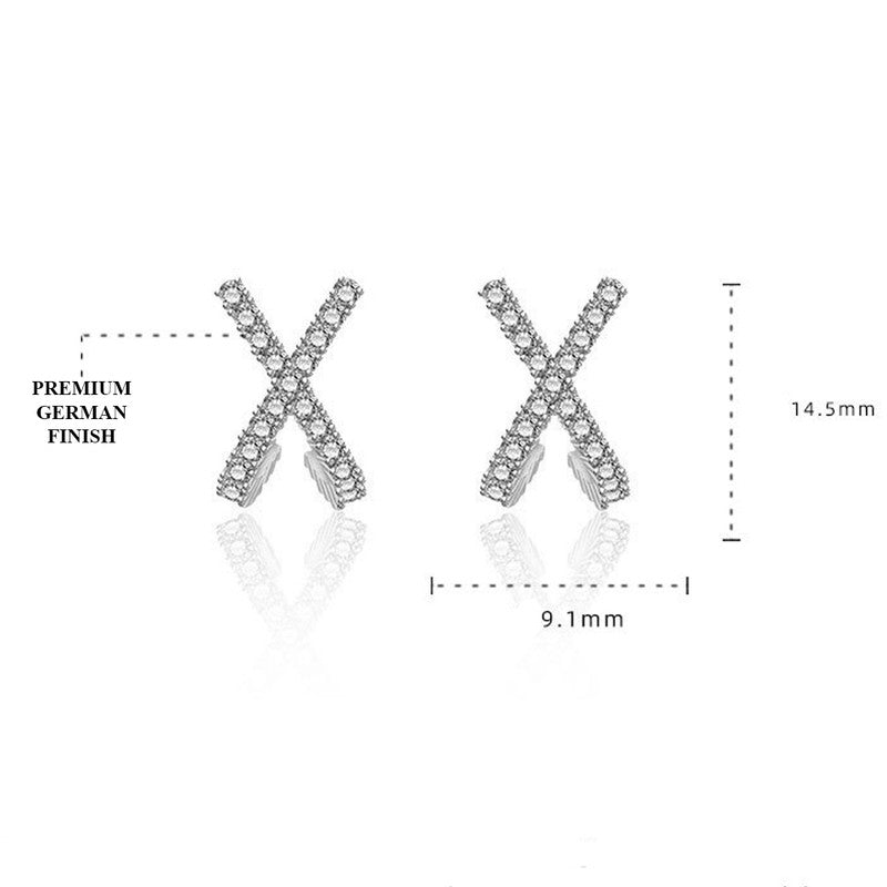 Silver Plated American Diamond Studded Cross Shape Korean Stud Earrings