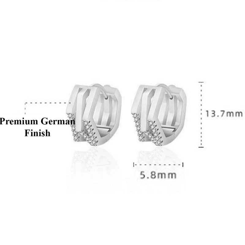 Silver Plated American Diamond Studded Geometric Korean Hoop Earrings