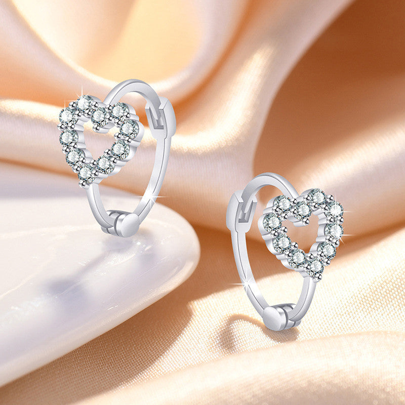 Silver Plated American Diamond Studded Heart Shape Hoop Earrings