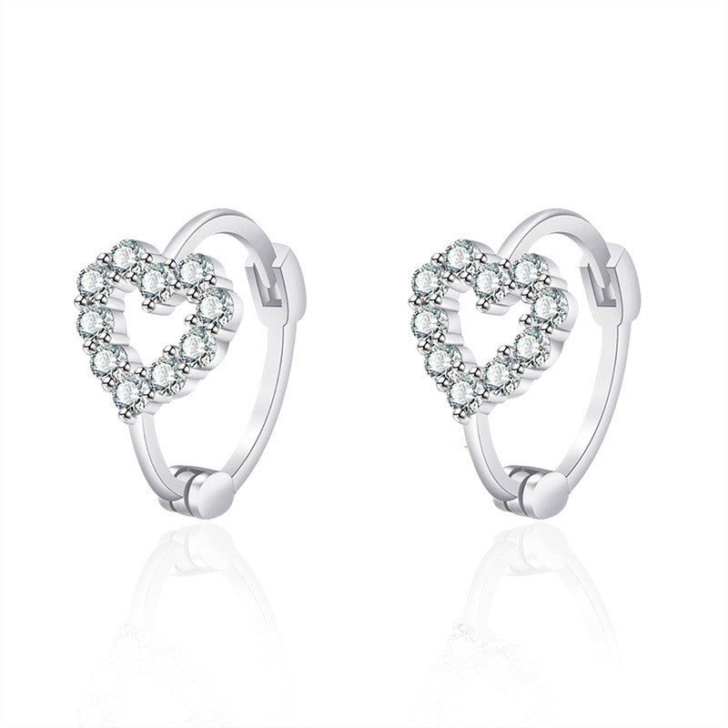 Silver Plated American Diamond Studded Heart Shape Hoop Earrings