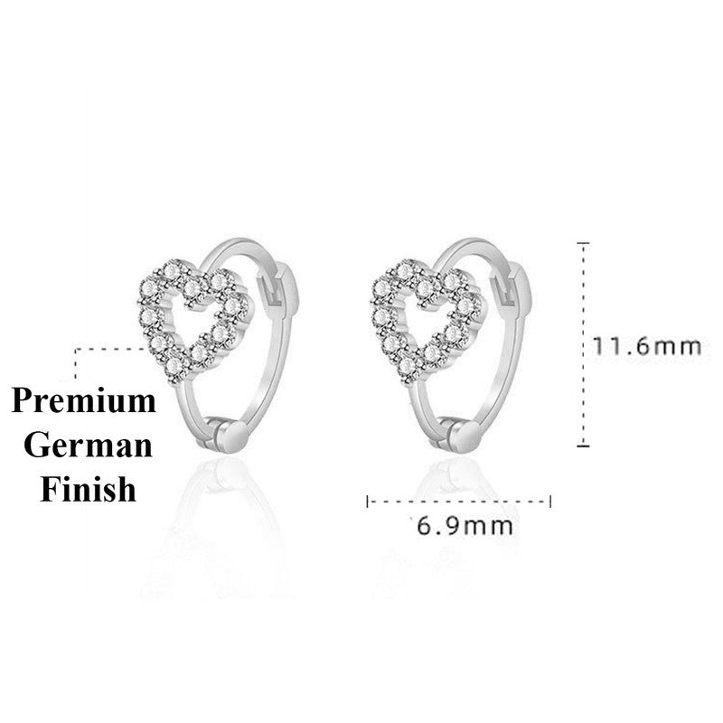 Silver Plated American Diamond Studded Heart Shape Hoop Earrings
