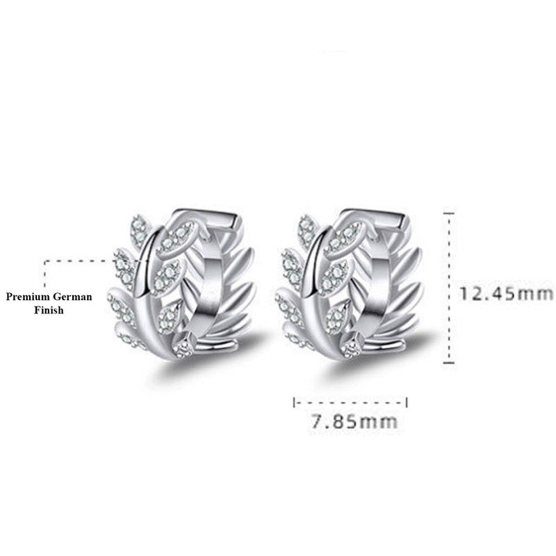 Silver Plated American Diamond Studded Leaf inspired Hoop Earrings