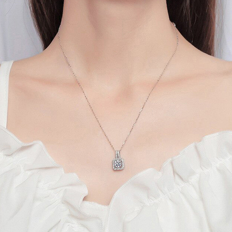 Silver Plated Crystal Studded Square Shape Anti Tarnish Solitaire Pendant - MySmartBazaar