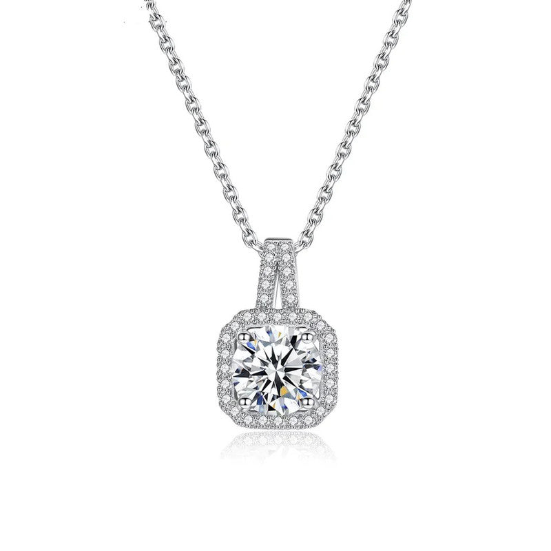 Silver Plated Crystal Studded Square Shape Anti Tarnish Solitaire Pendant - MySmartBazaar