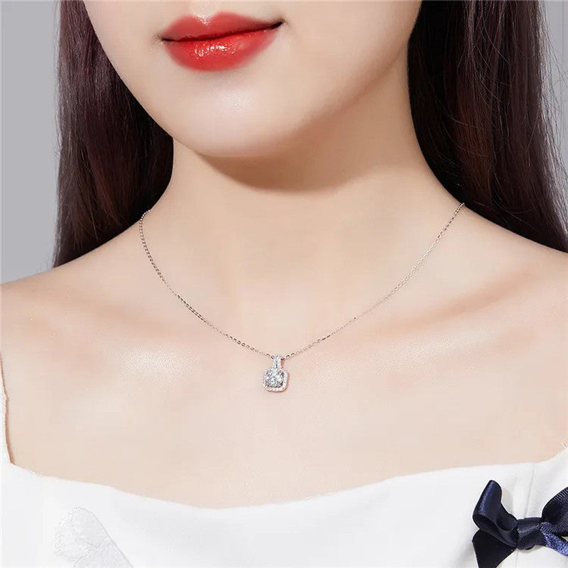 Silver Plated Crystal Studded Square Shape Anti Tarnish Solitaire Pendant - MySmartBazaar