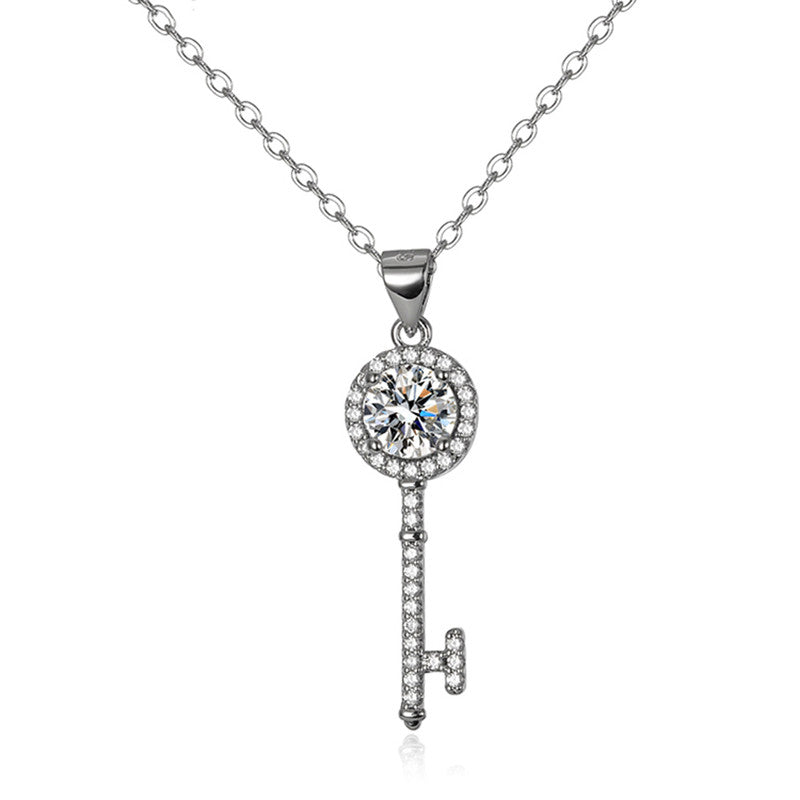 Silver Plated Crystal Studded Key Themed Anti Tarnish Pendant - MySmartBazaar