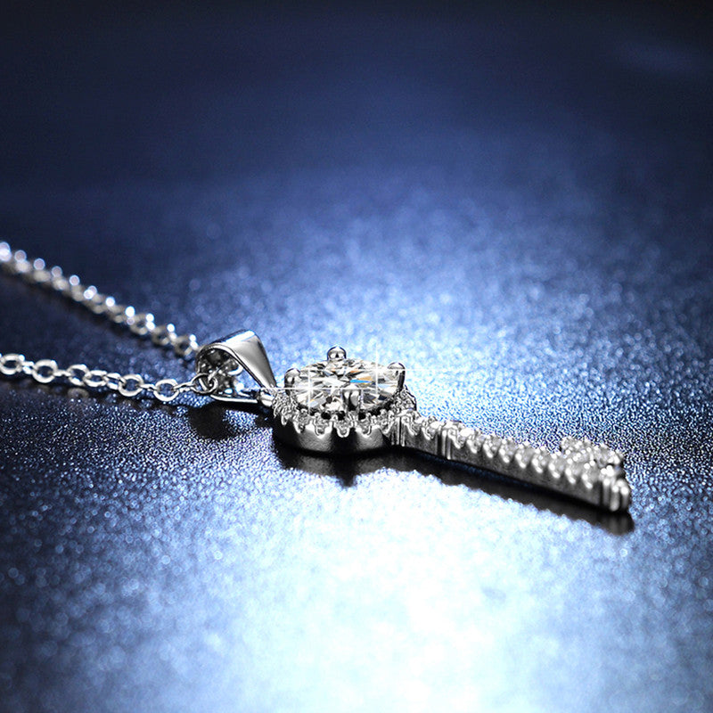 Silver Plated Crystal Studded Key Themed Anti Tarnish Pendant - MySmartBazaar