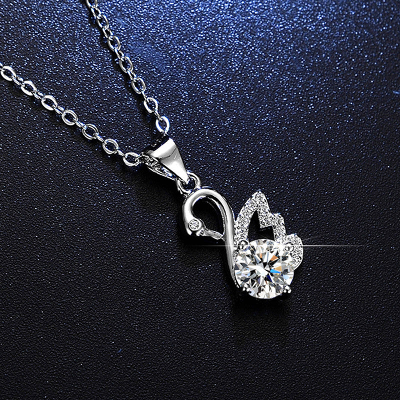 Silver Plated Crystal Studded Swan inspired Anti Tarnish Pendant - MySmartBazaar