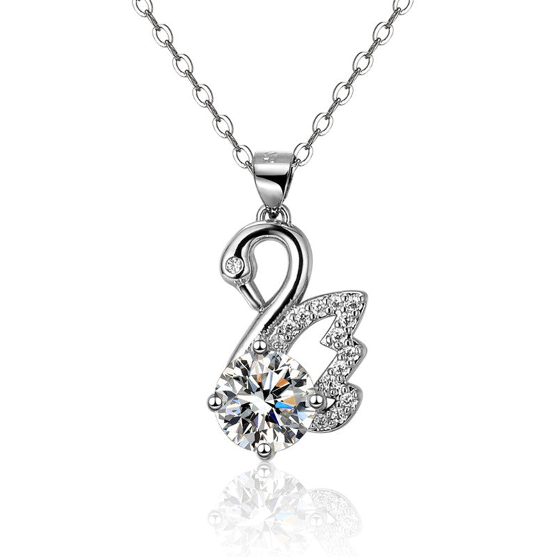 Silver Plated Crystal Studded Swan inspired Anti Tarnish Pendant - MySmartBazaar