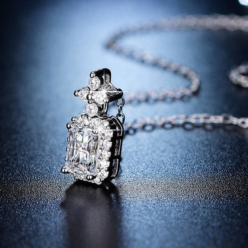 Silver Plated Crystal Studded Geometrical Anti Tarnish Solitaire Pendant - MySmartBazaar