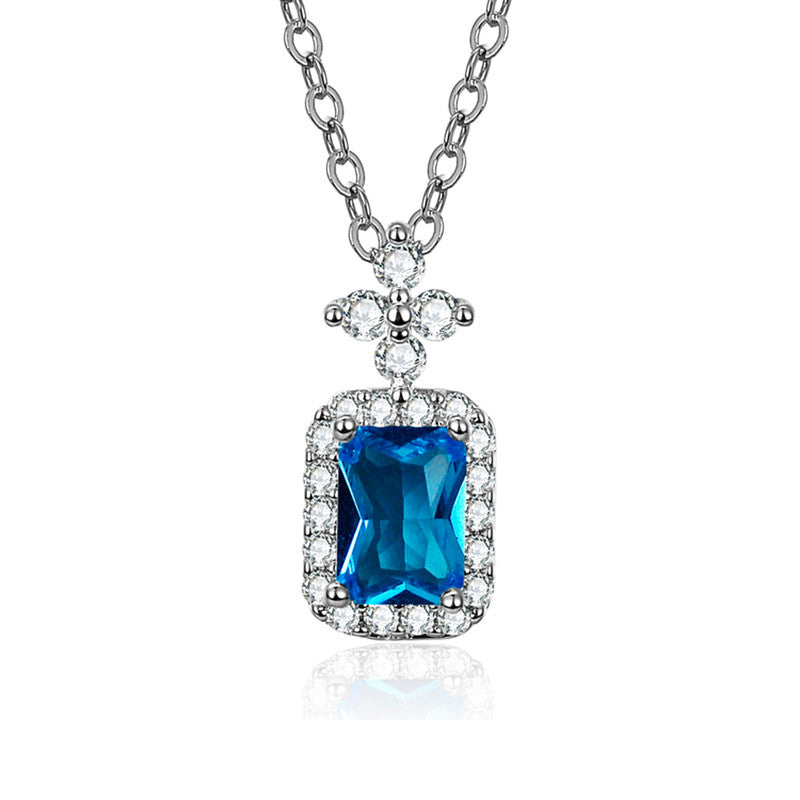 Silver Plated Crystal Studded Geometrical Blue Stone Anti Tarnish Solitaire Pendant - MySmartBazaar