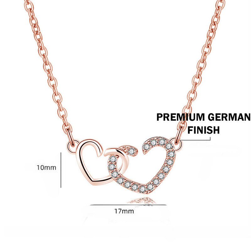 Rose Gold Plated American Diamond Studded Dual Heart Contemporary Korean Pendant