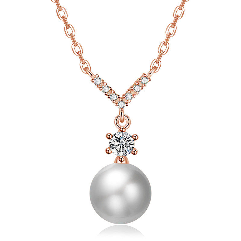 Rose Gold Plated American Diamond Studded Contemporary Korean Pendant