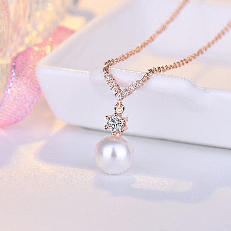 Rose Gold Plated American Diamond Studded Contemporary Korean Pendant