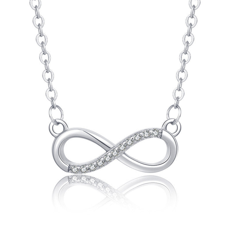 Silver Plated American Diamond Studded Infinity Shape Korean Pendant