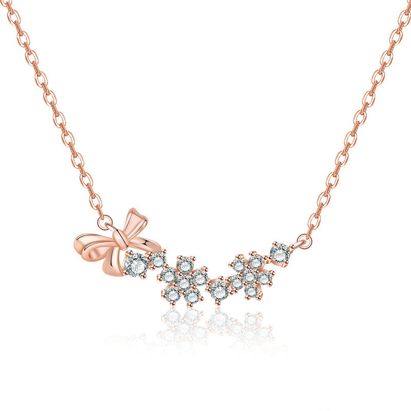 Rose Gold Plated American Diamond Studded Bow-Tie Themed Contemporary Pendant
