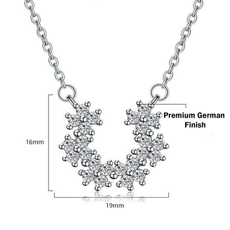 Silver Plated American Diamond Studded Half Hoop Floral Pendant