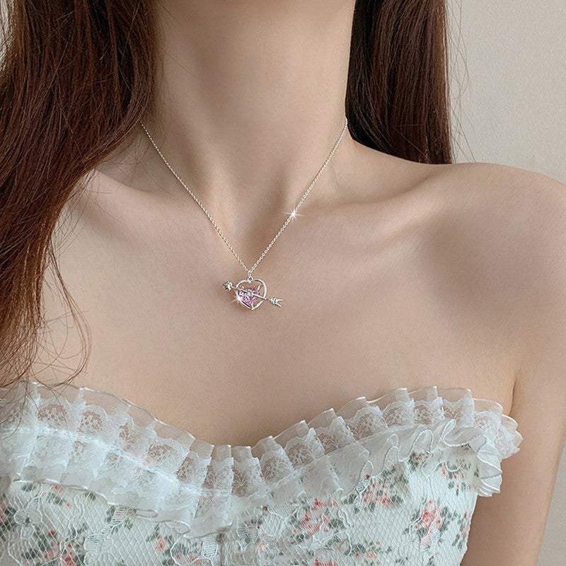 Silver Plated American Diamond Studded Pink Heart Themed Pendant