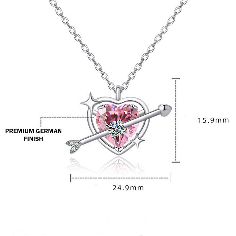 Silver Plated American Diamond Studded Pink Heart Themed Pendant