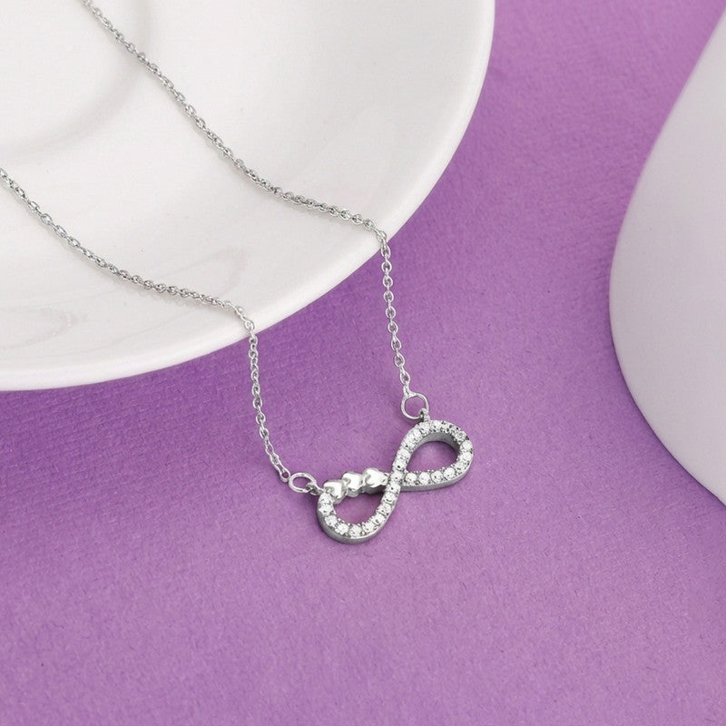 Silver Plated American Diamond Studded Infinity Shape Pendant