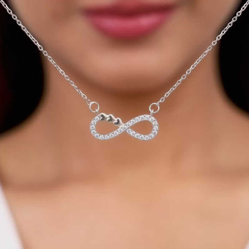 Silver Plated American Diamond Studded Infinity Shape Pendant