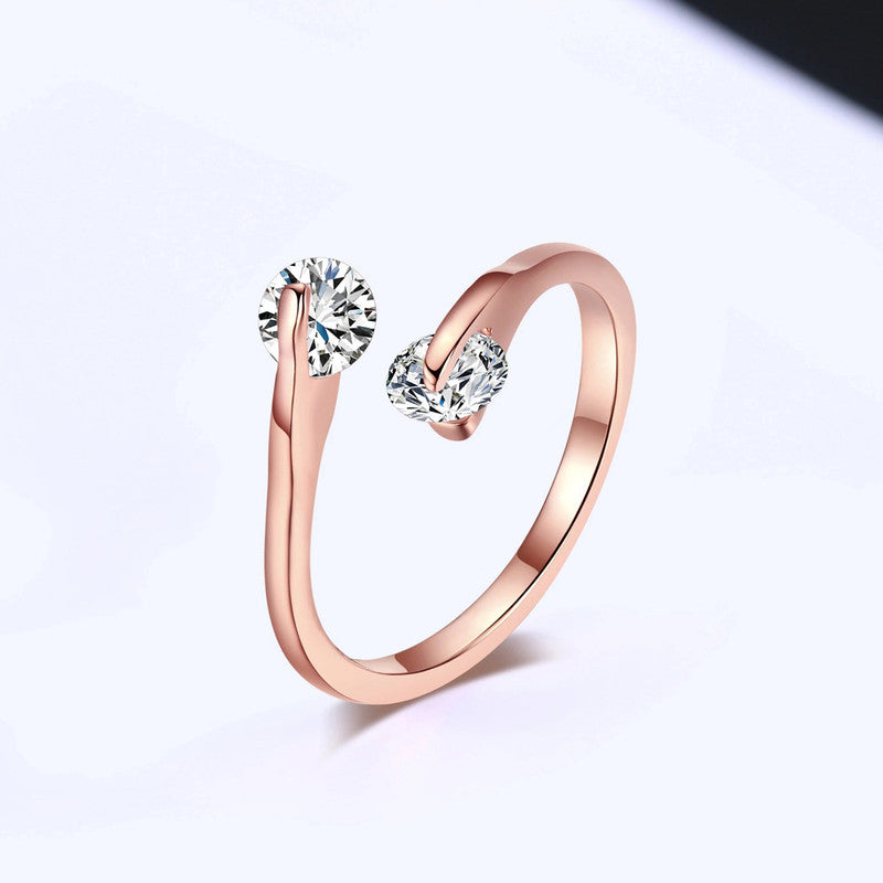 Rose Gold Plated Round Cut Elegant Austrian Crystal Adjustable Open Cuff Ring