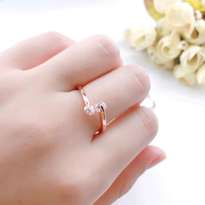 Rose Gold Plated Round Cut Elegant Austrian Crystal Adjustable Open Cuff Ring