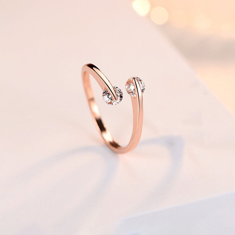 Rose Gold Plated Round Cut Elegant Austrian Crystal Adjustable Open Cuff Ring