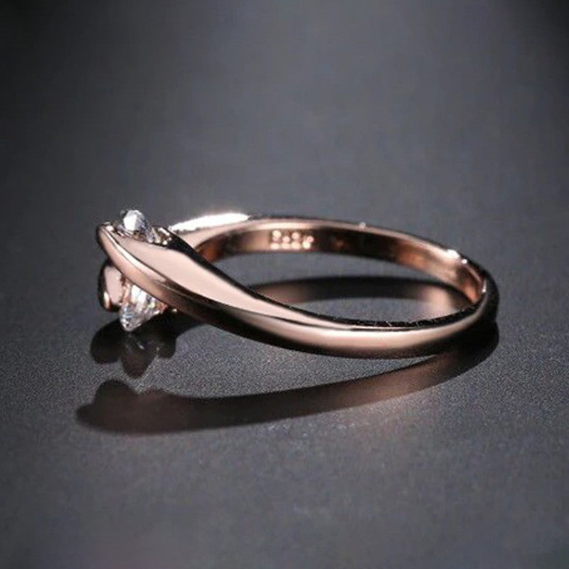 Rose Gold Plated Round Cut Elegant Austrian Crystal Adjustable Open Cuff Ring