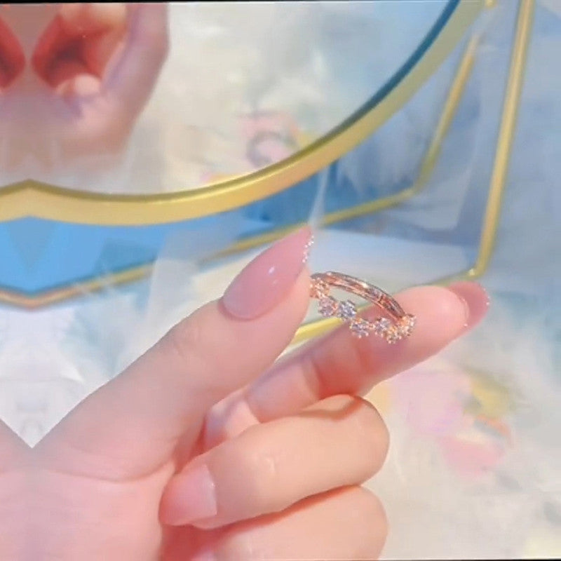Rose Gold Plated American Diamond Studded Contemporary Korean Finger Ring