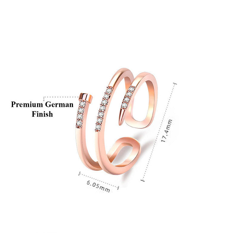 Rose Gold Plated American Diamond Studded Nail Shape Contemporary Korean Finger Ring