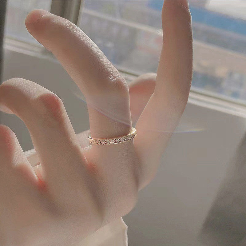 Rose Gold Plated American Diamond Studded Contemporary Korean Finger Ring