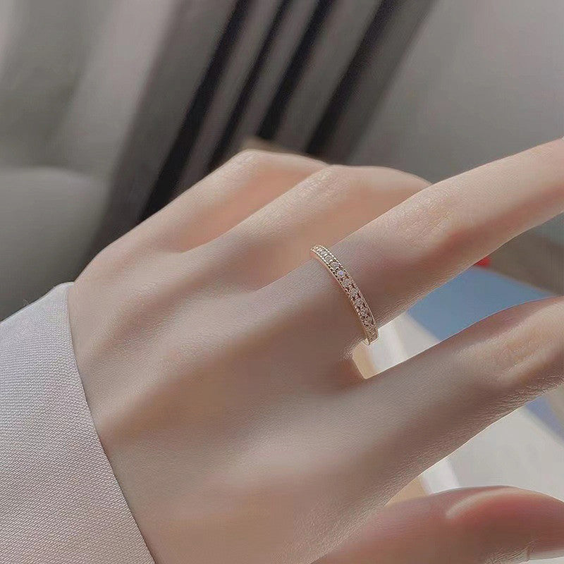 Rose Gold Plated American Diamond Studded Contemporary Korean Finger Ring