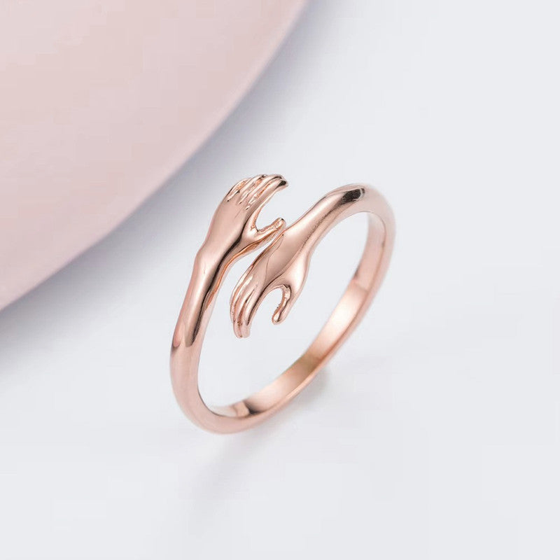 Rose Gold-Plated Hug Shaped Adjustable Hug Day Finger Ring