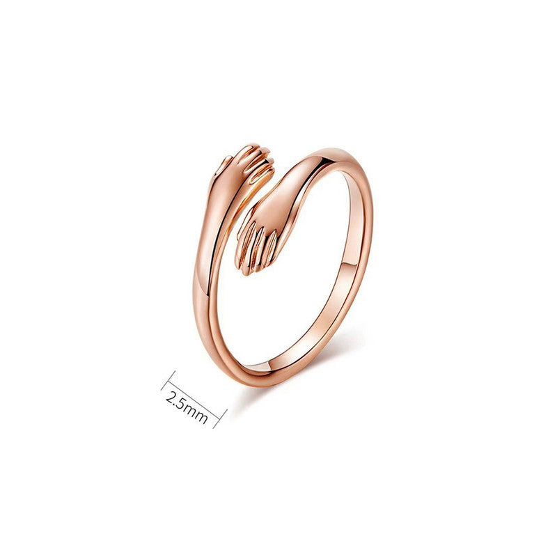 Rose Gold-Plated Hug Shaped Adjustable Hug Day Finger Ring