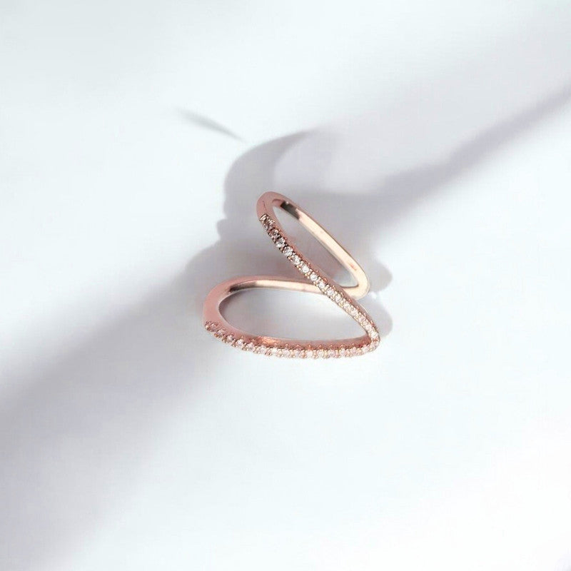 Rose Gold-Plated V Shaped CZ Studded Adjustable Finger Ring